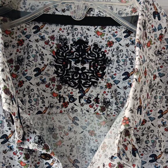 Horst Mens Long Sleeve Dress Shirt Skulls Lightening Gothcore Halloween Size XL - Picture 4 of 9